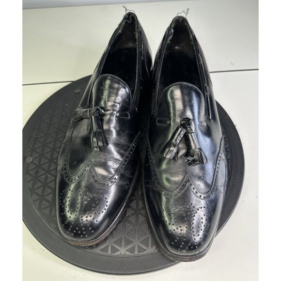 Florsheim Imperial Mens Leather Tasseled Loafers Shoes Size 9.5 C Black Slip On - Picture 1 of 9